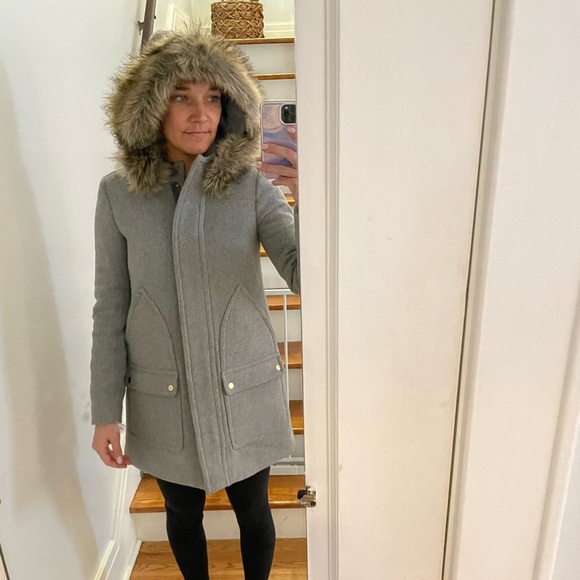 J. Crew Wool & Polyester Faux Fur Hood Coat - Picture 4 of 5